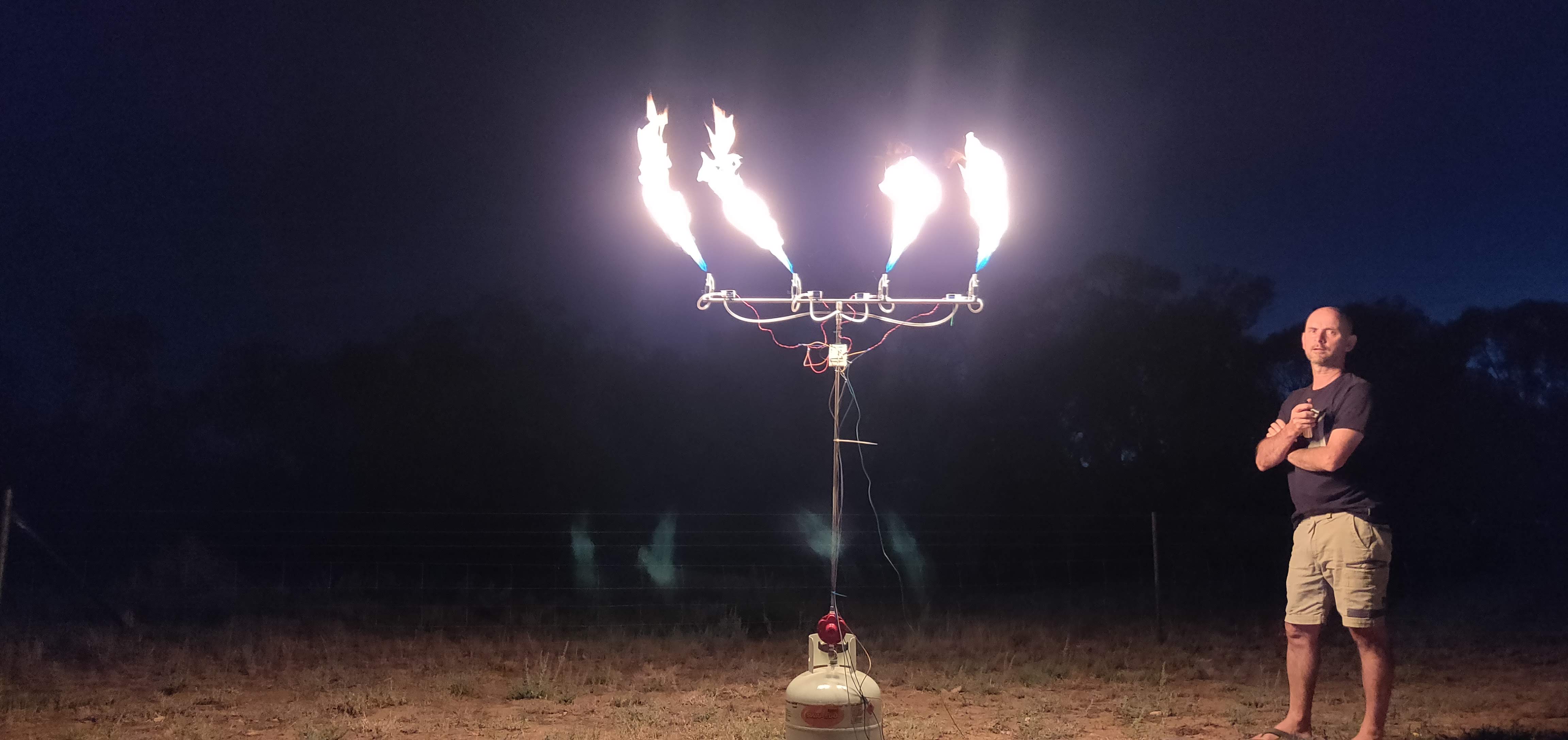 flamethrower outside shooting flames